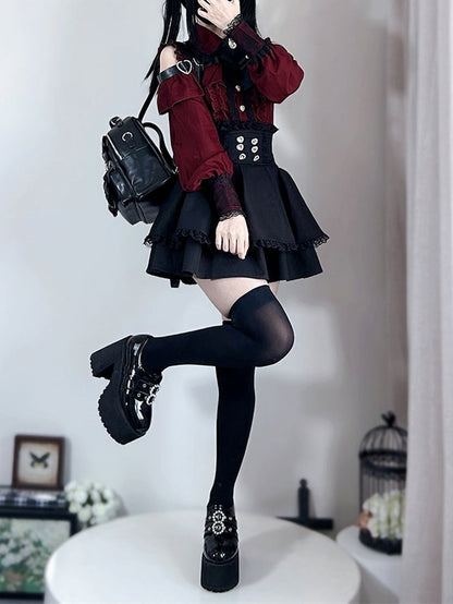 Black Kei Jirai Skirt Tiered Waist High