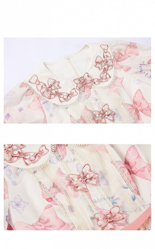 Pink Bowknot Peter Pan Collar Lolita Dress Bows and Butterfly Print One Piece