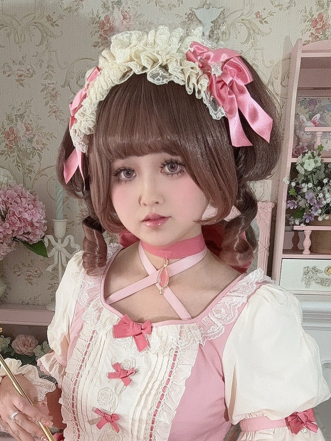 Bowknot BeigePink Ruffled Details Hairband