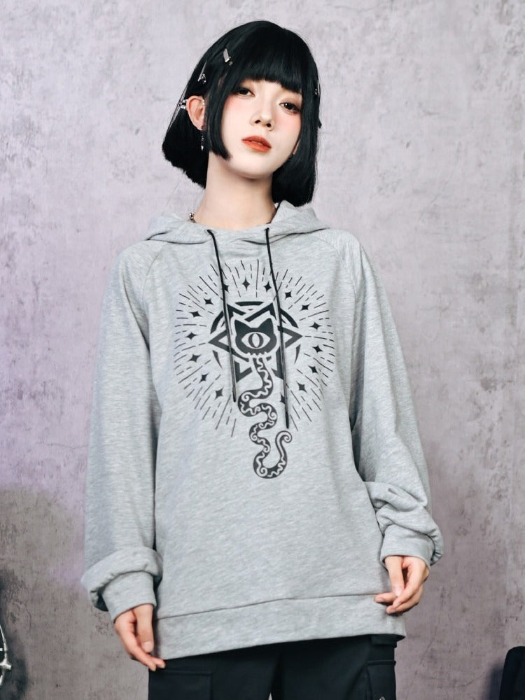 Gray Gothic Hooded Sweatshirt Featuring Snake Print - Quirky Hut