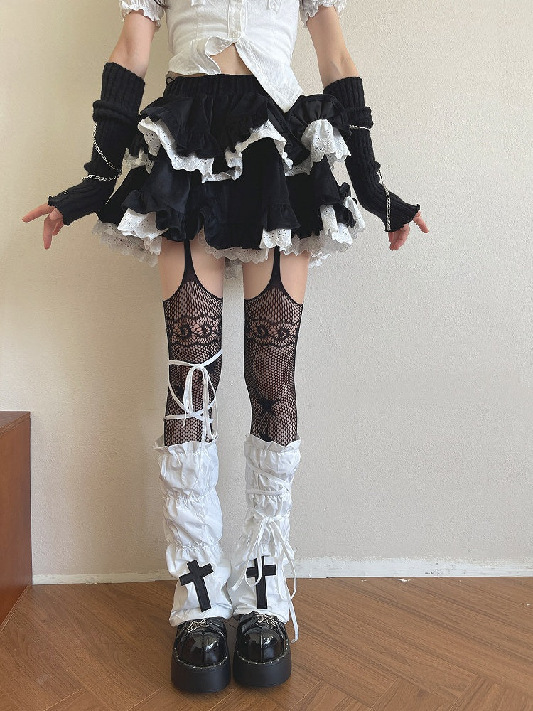 Warmerswith Decoration Gothic Design Cross Strap Leg White