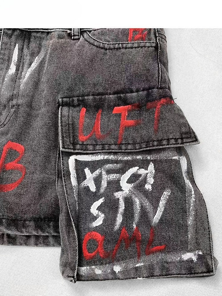 Rock Glamorous Print Bittersüß Verzierte Taschen Buchstabe Grau