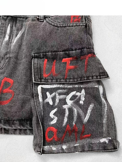 Rock Glamorous Print Bittersüß Verzierte Taschen Buchstabe Grau