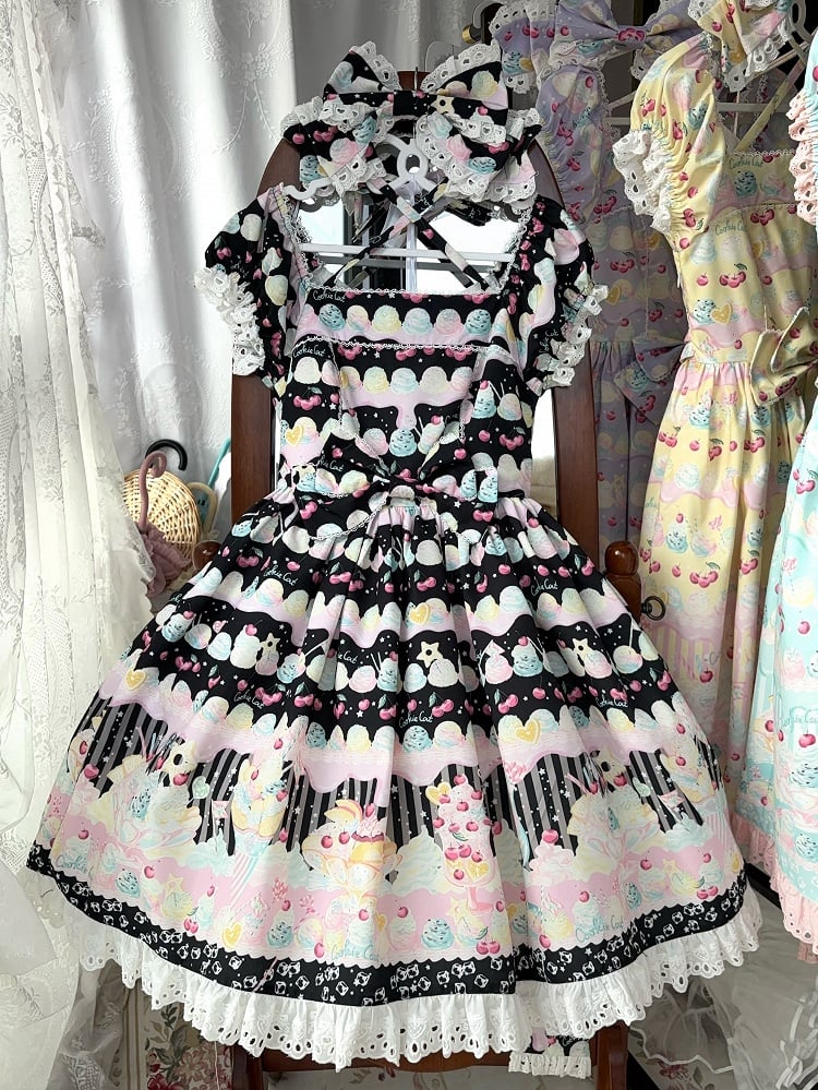 Cherry and Ice Cream Black Summer Sweet Lolita Dress