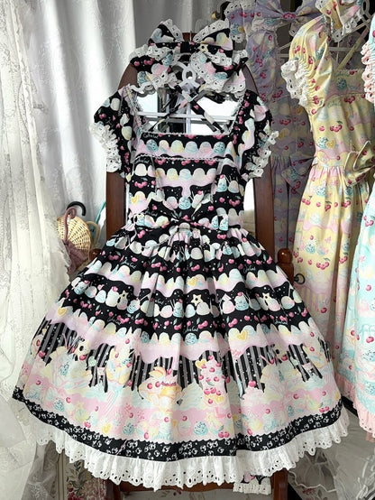 Cherry and Ice Cream Black Summer Sweet Lolita Dress