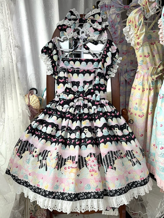 Kirsche und Eiscreme Schwarzes süßes Sommer-Lolita-Kleid