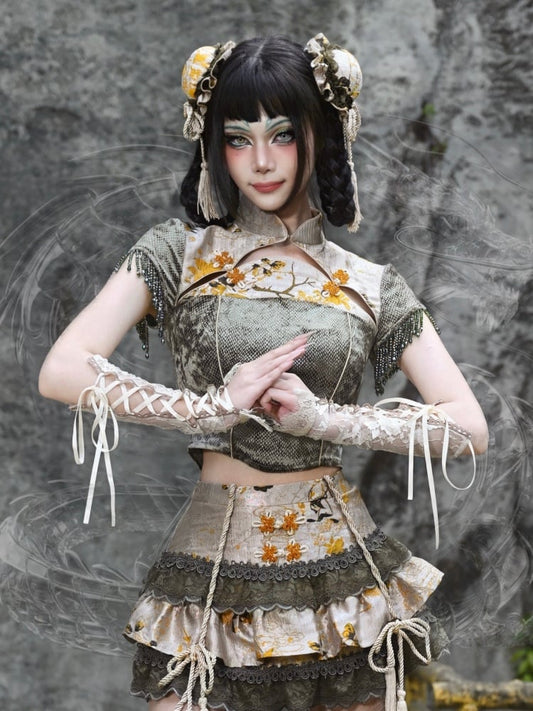 イエロータッセルのシノワズリヘアクリップヘッドピース