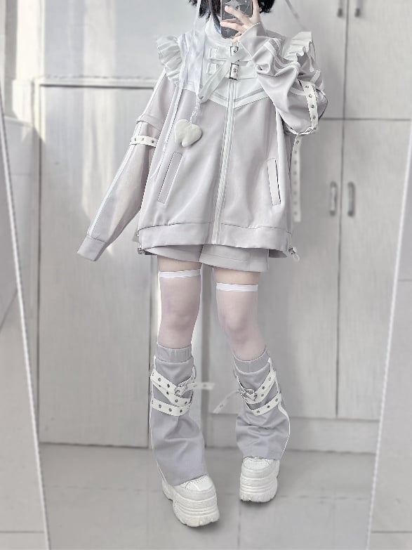 Detachable High Brooches Gray Free Neck with Sleeves Jirai Kei Jacket Angel-wing