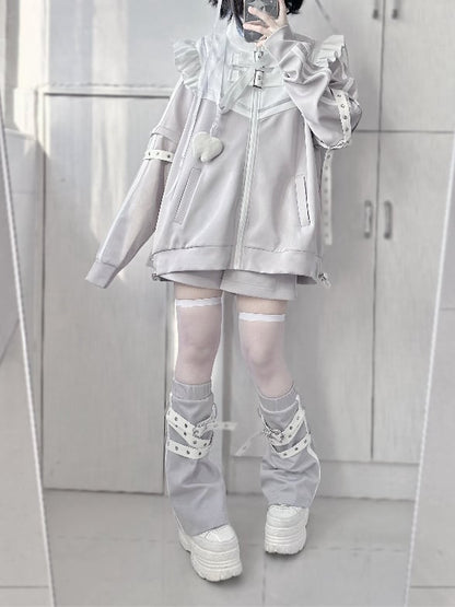 Detachable High Brooches Gray Free Neck with Sleeves Jirai Kei Jacket Angel-wing