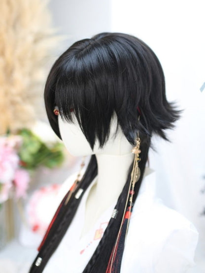 Schwarze, unterbrustlange, glatte Kunsthaarperücke mit Pony