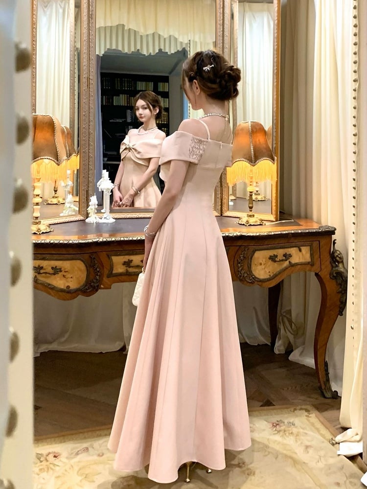 Elegant Detachable with Bowknot Long Straps Dress Off-Shoulder Party