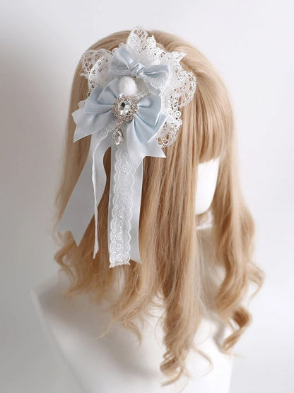 Hair Sweet Blue Dual-Use White Style) (Brooch Clip) Lace (Elegant Jeweled Accessory Bow Soft Fish-Mouth