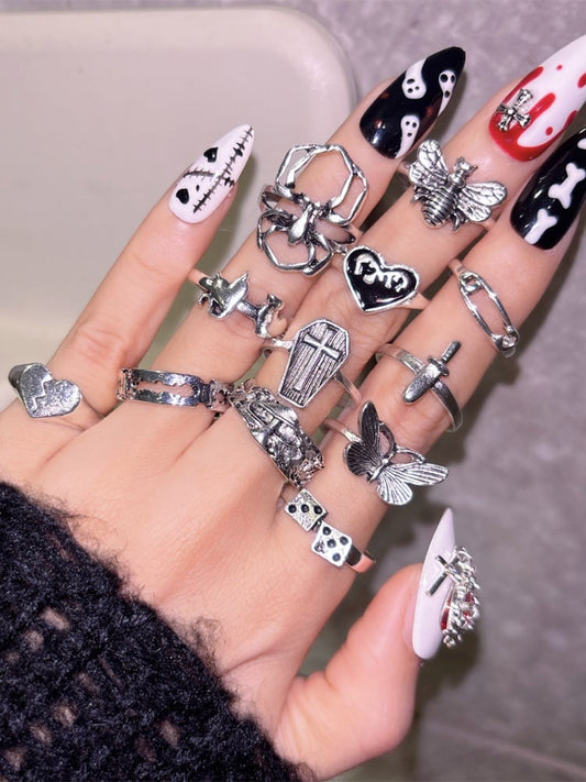 Spinnensarg Schmetterling Gothic Ringe Set
