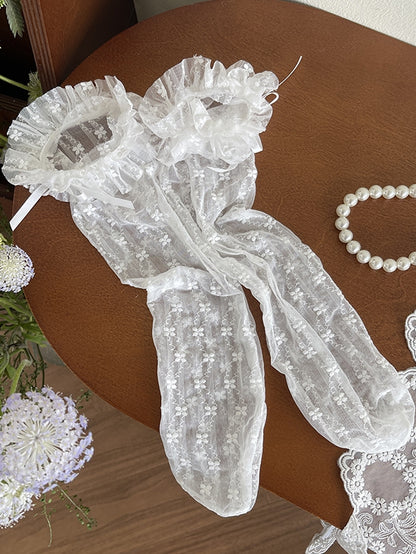 トリムレース 膝下 花柄 ホワイト/ベージュ/ブラック ロリータストッキング