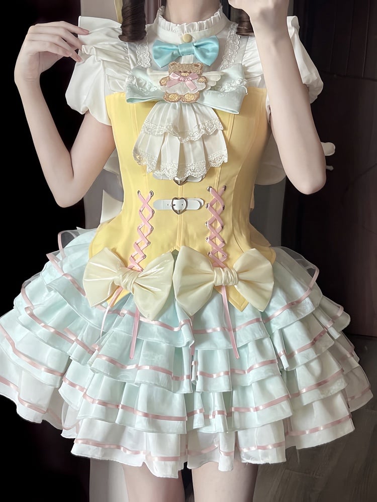 Bear Angel Lolita Full Set: Short-Sleeve Top, Ruffle Skirt, Wings & Bow - Sweet Dream Box