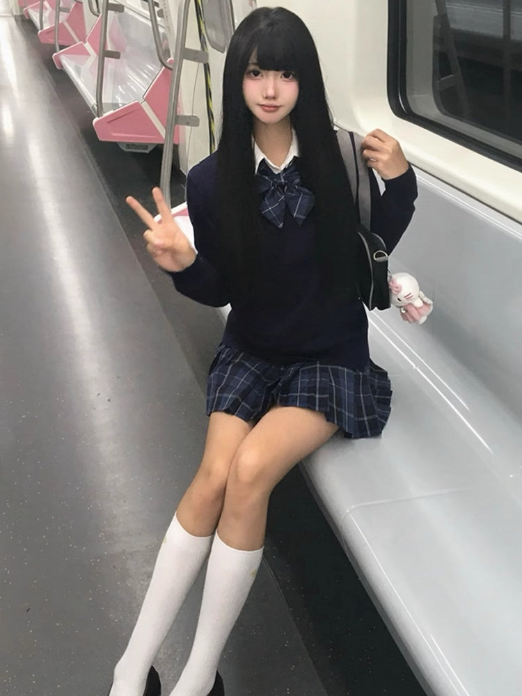 Blue Pattern Pleated Plaid Uniform 42CM JK Skirt