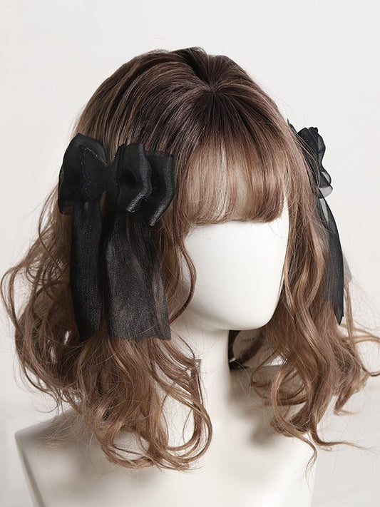 Embellishments Black/Light Lolita Hairclips with Bow Butterfly Tulle Yellow/White