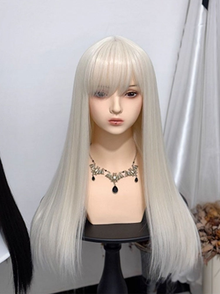 Long Wigs Straight 60cm With Bangs White
