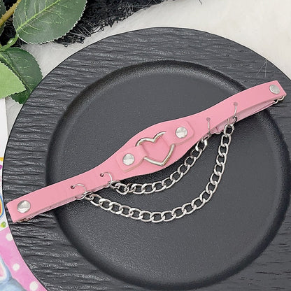 ハート装飾チェーン グラマラス PU ブラック/ピンク/ホワイト レッグチャーム ループスタッド Y2K