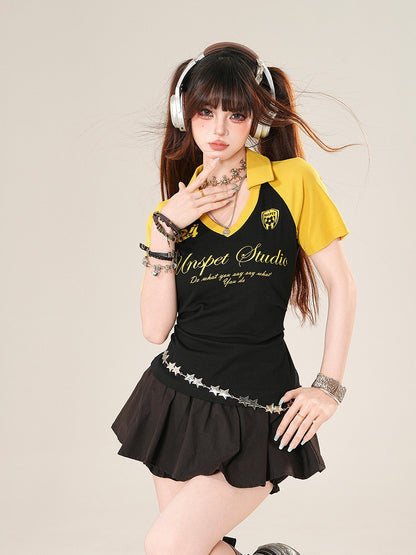 ブラック ゴムウエスト ミニバブルスカート