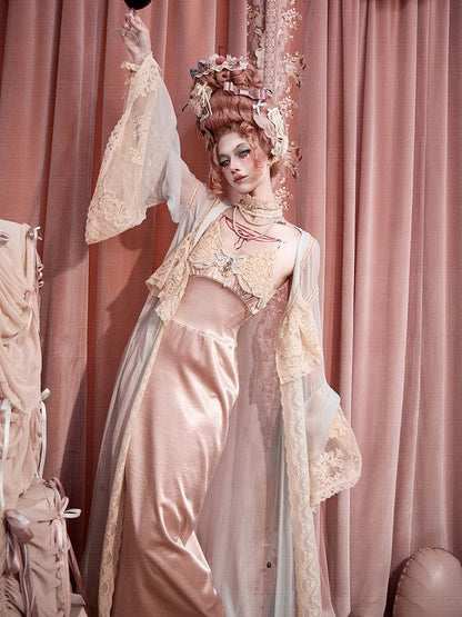 Rococo Pink Lace Satin Slip Dress with Padded Cups - Blood Supply