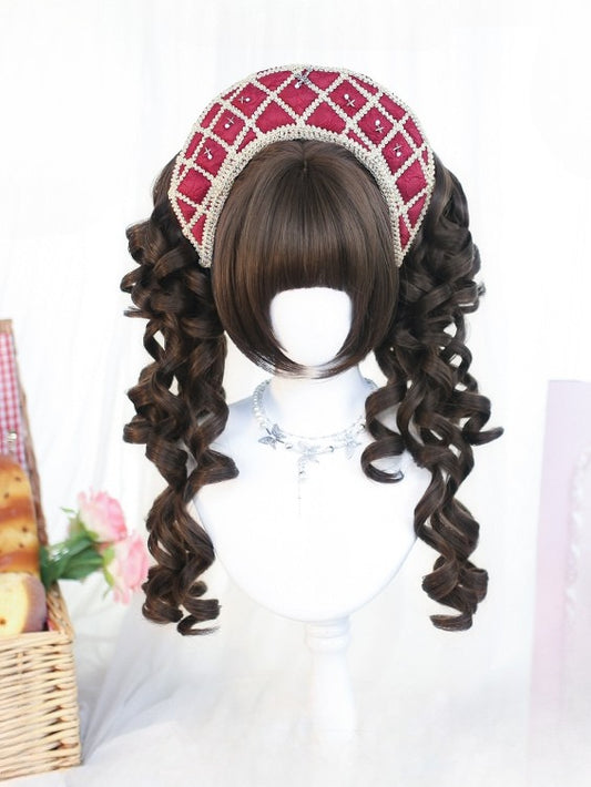 ストレートクリップ、クローカットバングス＋ダブル50CMボブ、ポニーテール付き、フルブラウン/ブロンドウィッグ、ウェーブ30CM長さ