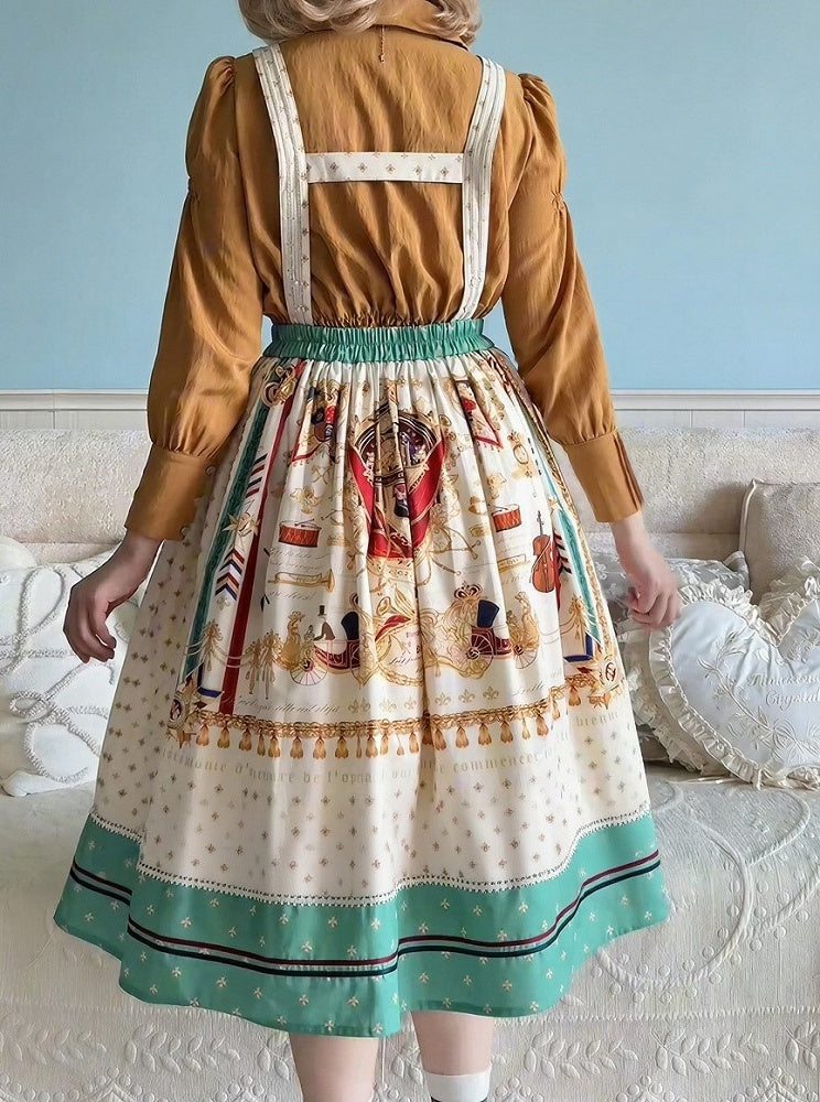 White Musical Print Overall Dress with Detachable Straps - Crucis Universal Tailor Company