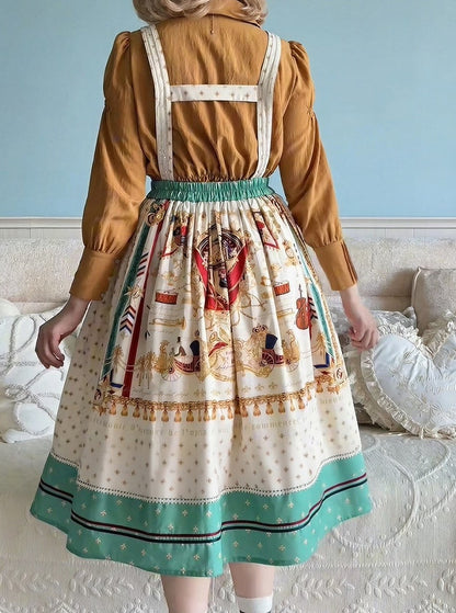 White Musical Print Overall Dress with Detachable Straps - Crucis Universal Tailor Company