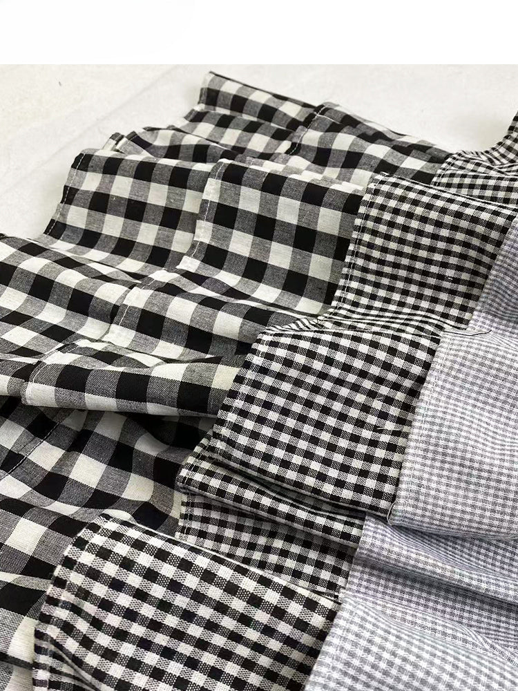 Y2K ブラック＆ホワイト チェック柄 アンクル丈 ティアードスカート