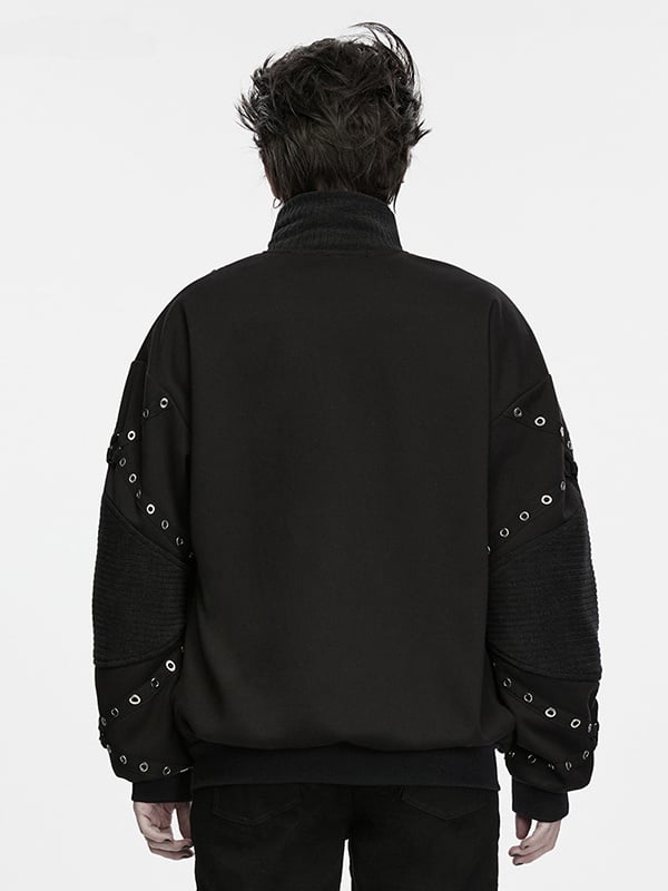 Men's Black Etched Webbing Street Jacket - Punk Rave