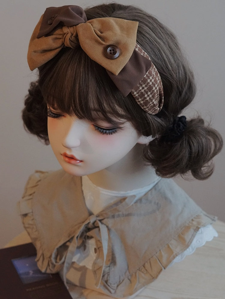 ブラウンKC装飾ボタンリボンイエローとビッグ