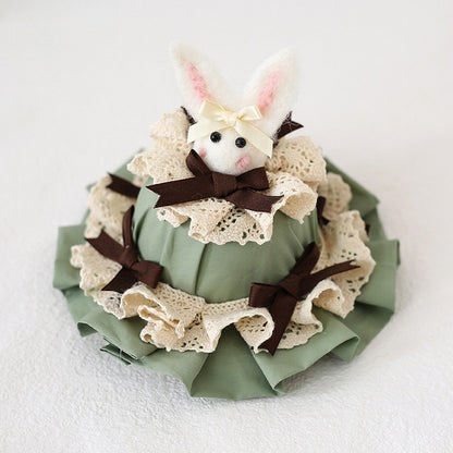Decoration Hat Cute Green Lolita With Bunny Lace-trimmed Bowknot Dusty / Mini Brown Blue