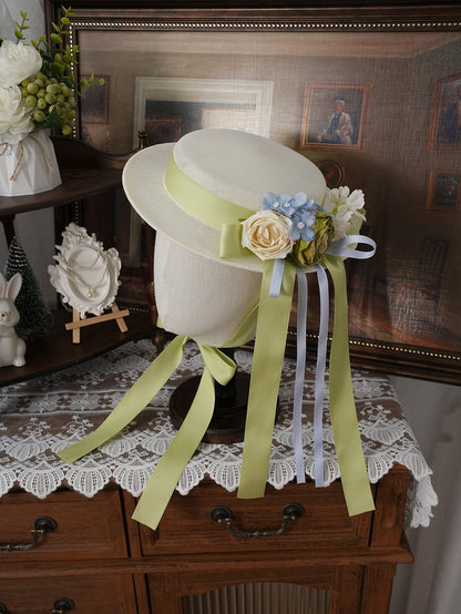 Botanical Cream Yellow Lolita Flat Hat - Moonlight Dream