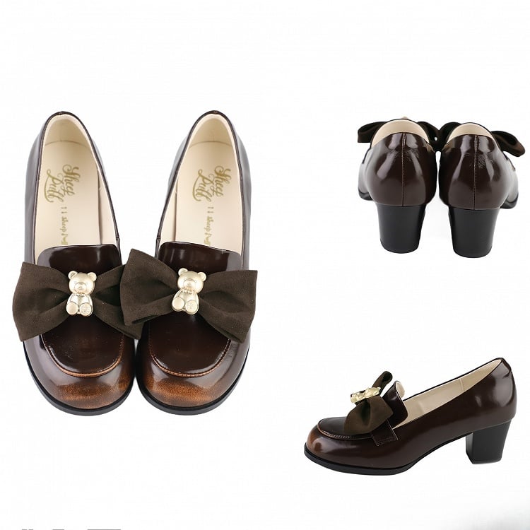 bei verzierten Loafers Braunbär Schleife Top