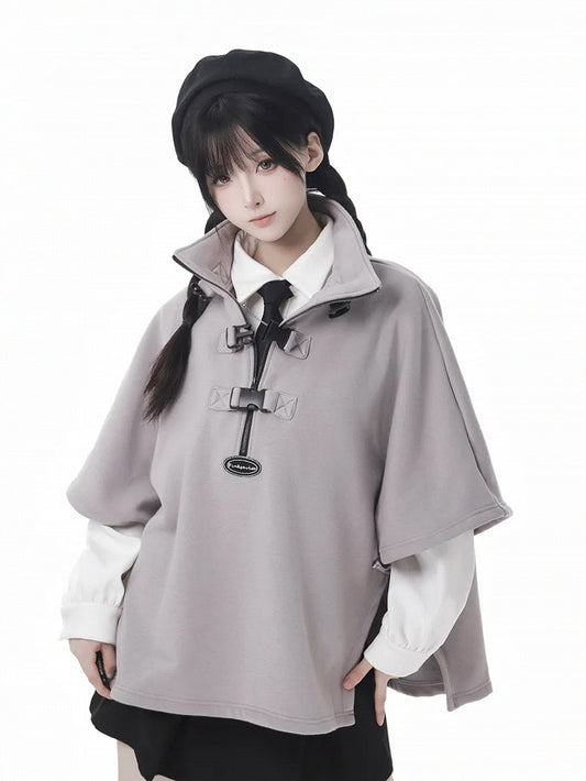 Graues Sweatshirt mit Fledermausärmeln und Fleecefutter