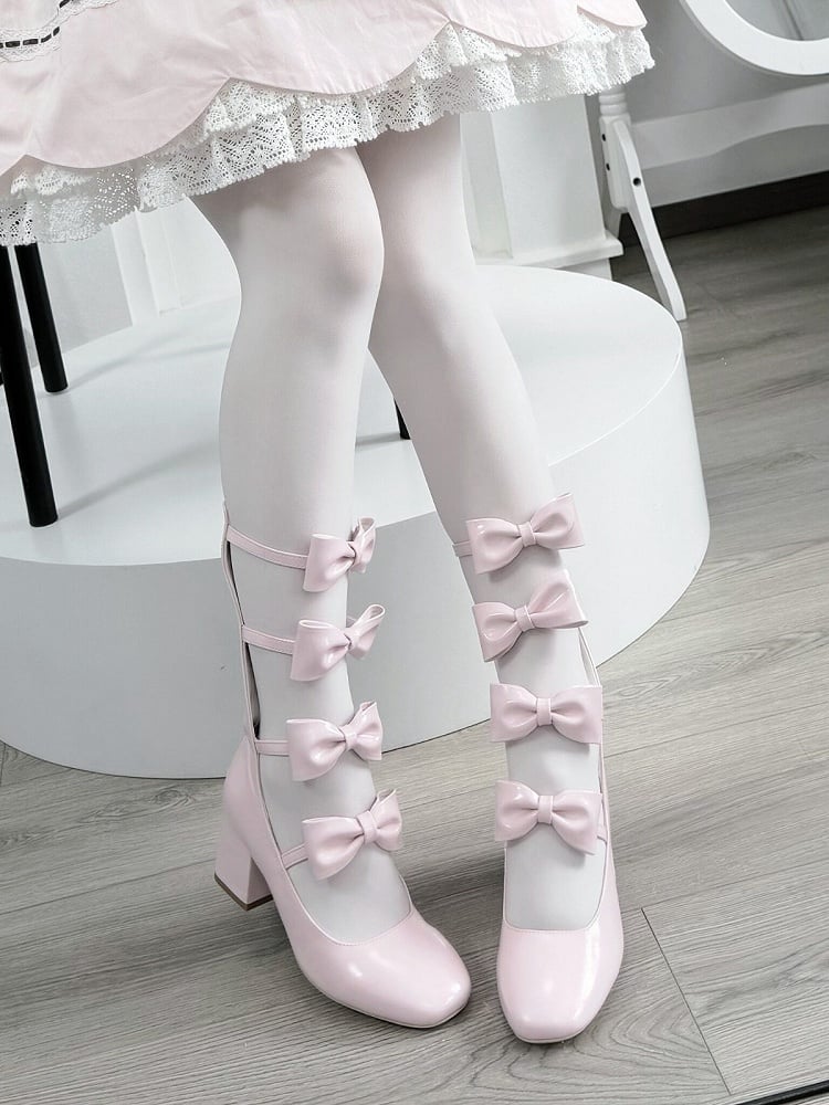 Pink Lolita Square Toe Boots with Back Zip, 6.5CM/3CM Heel - EvilStar