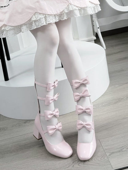 Pink Lolita Square Toe Boots with Back Zip, 6.5CM/3CM Heel - EvilStar