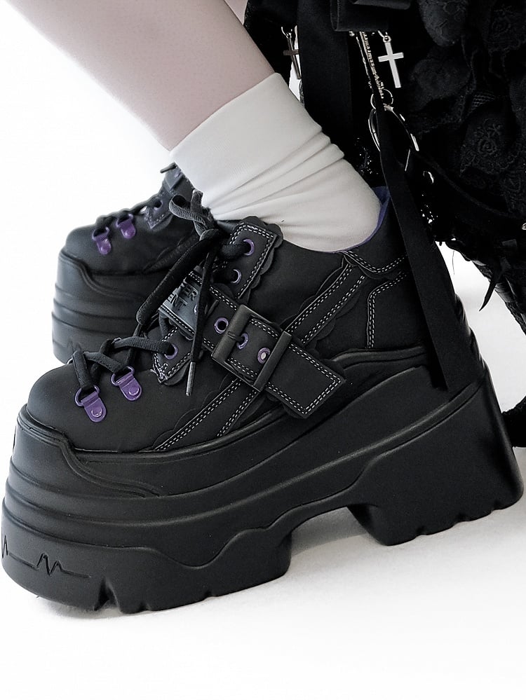 - Platform Strap Closure Black Design Shoes Lace-up Buckle Punk