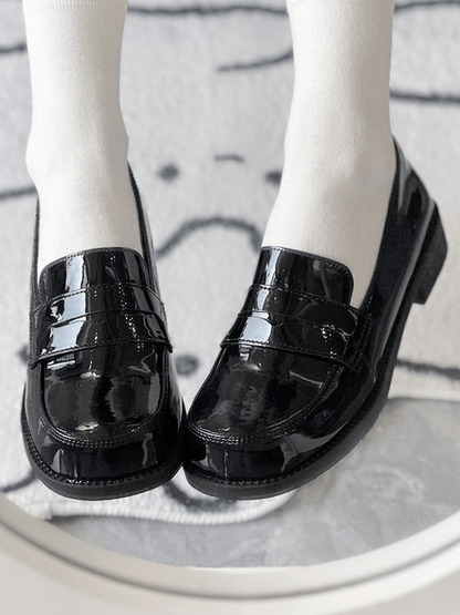 Black in Low-heel Style PU Slip-Ons Preppy