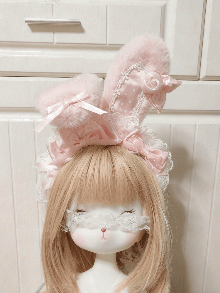 KC Sweet Lolita Bunny Bowknot Ear Pink Lace