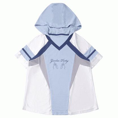 Blue Colorblock Design V-neck Blokette Core Hooded T-shirt