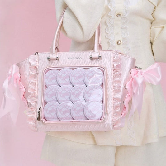 Ruffled Bag Details Handbag/Crossbody Trim Bowknot Ita Pink