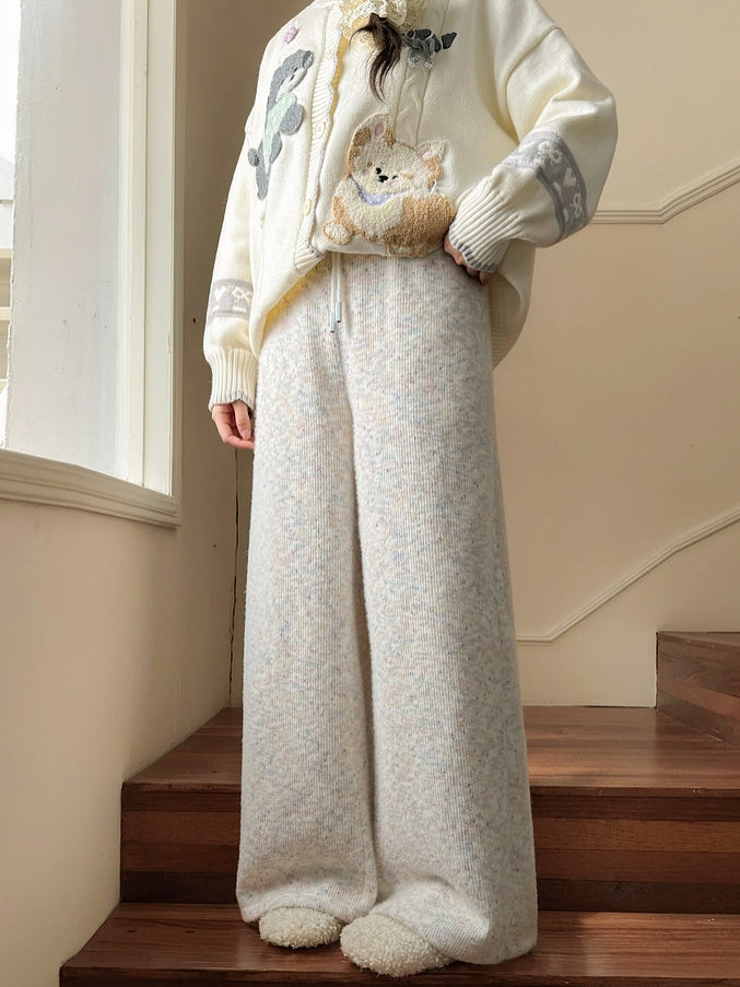 Bunte Strickhose mit hoher Taille und weitem Bein