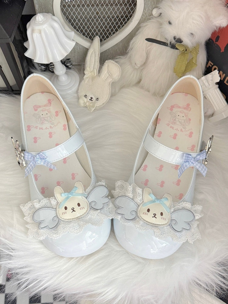 Blue Sweet Bunny Mary Janes with Lace Trim by Cherry Bunny