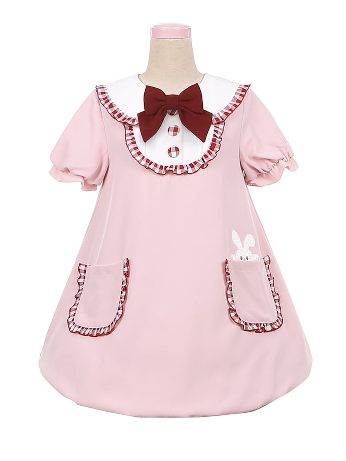 ライトピンクのウサギ耳ピーターパンカラーバブルスカートドレス