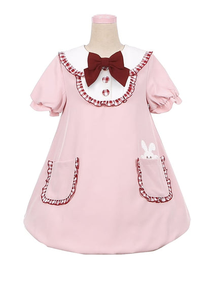 ライトピンクのウサギ耳ピーターパンカラーバブルスカートドレス