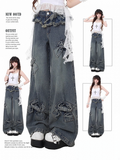 Hem Blue Big Bows Raw Wide-Leg Jeans