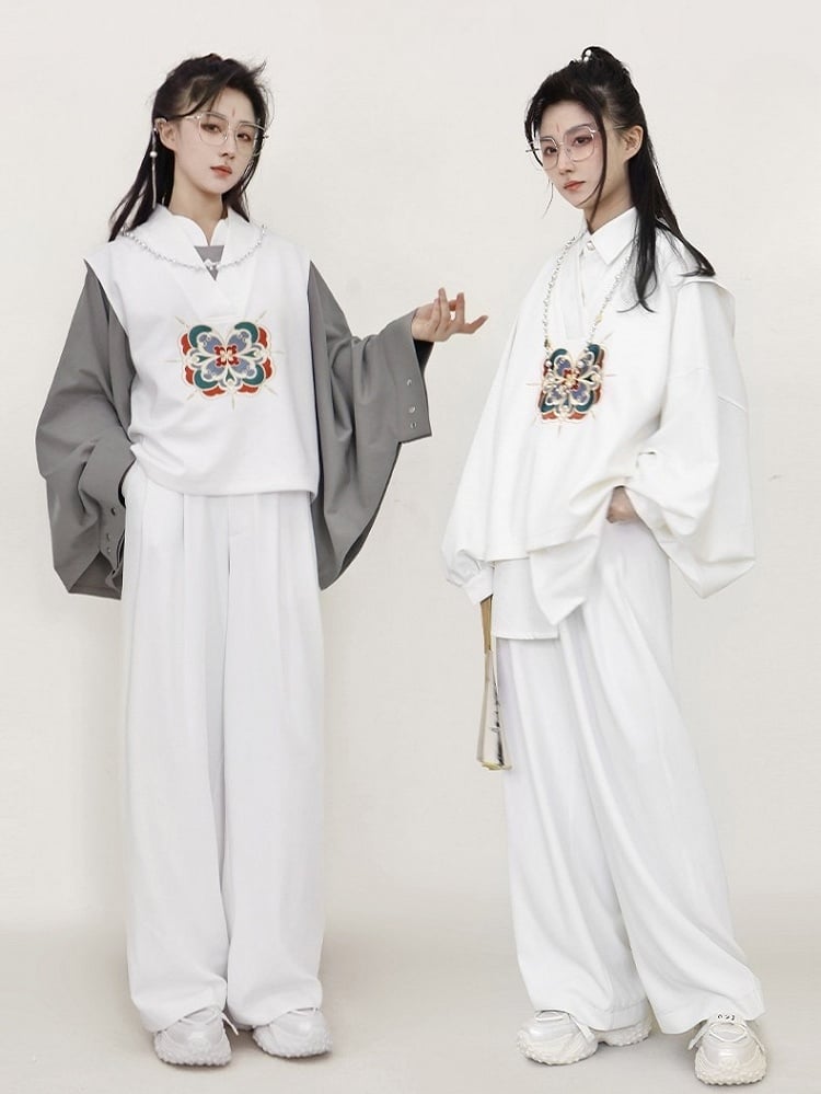 Gray Top Banded Light Embellished Unisex Frog Lolita Neckline Han
