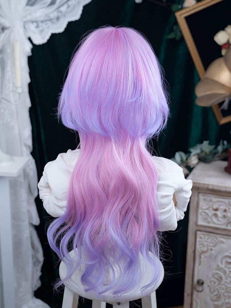 ウィッグ 姫系カラー オンブレヘア 前髪あり ウェーブカット 長さ72cm ピンクパープルエア