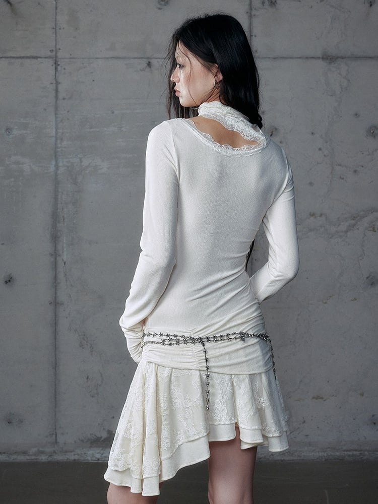 Saum Apricot Off-Shoulder Akzente Floral mit Asymmetrischem Kleid Strass